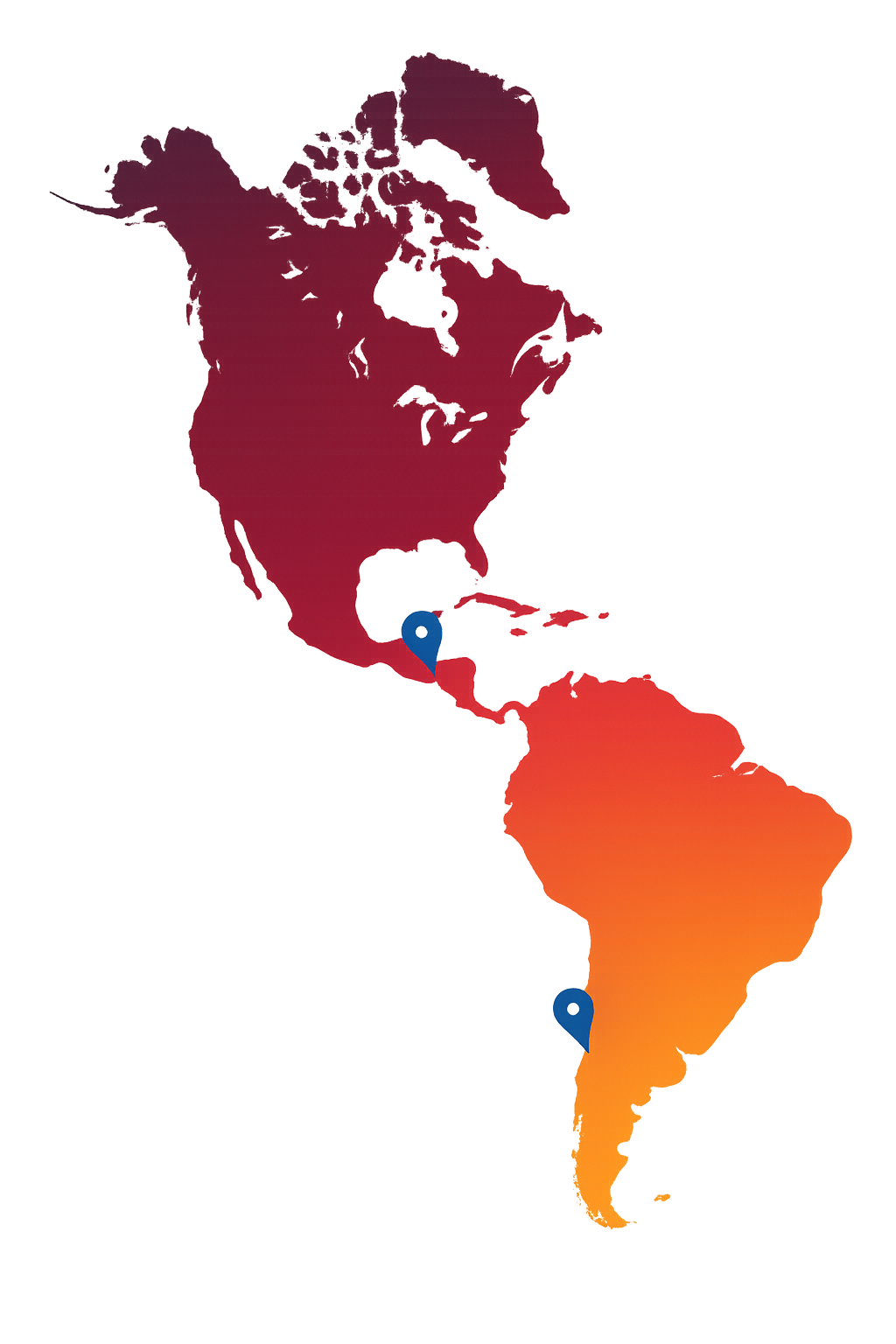 Mapa de las Américas con gradientes mostrando nuestras ubicaciones estratégicas
